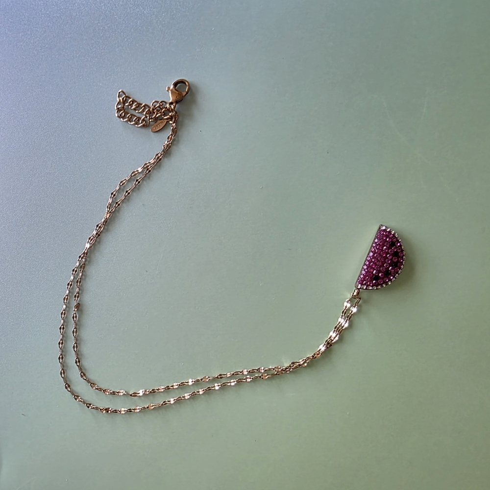 Elegant Gold Pink Pendant Necklace Watermelon Crystals Rose Gold Tone KC Chic